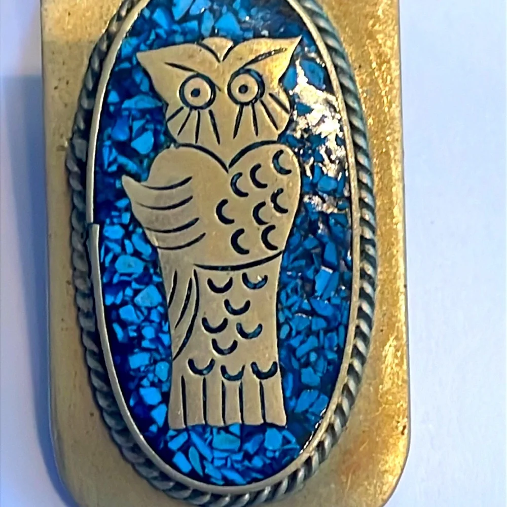 Gold and Blue Owl Money Clip